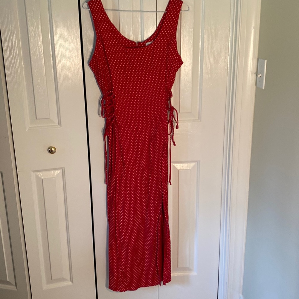 NWT and Vintage 1990s D. B. Y. Ltd Red and White Polka Dot Sleeveless Maxi Dress